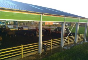 Paardenstal met geïnstalleerde regelbare zijkant voor bescherming tegen wind en regen